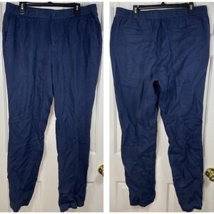 BUGATCHI Linen Drawstring Pants Men's XL Navy Easy Fit Zipper Fly Eco 33" Inseam